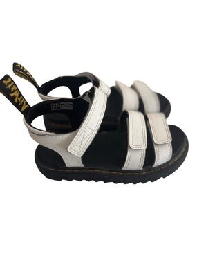 Dr. Martens Kids White and Black Leather Velcro Strap Sandals